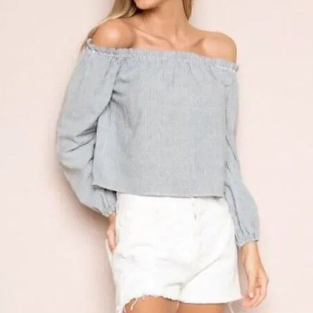 Artisan NY  Off The Shoulder Stripe Cotton Button Down Shirt